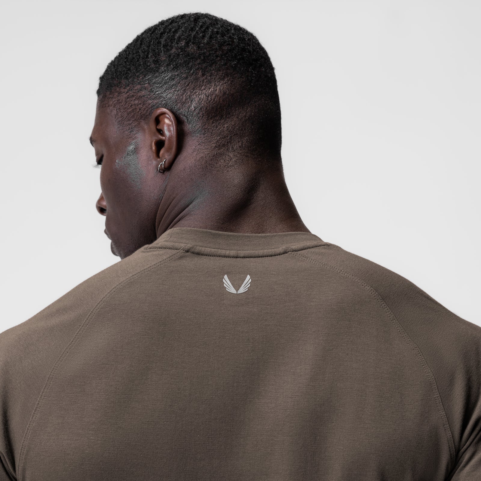 Supima® Established Tee in deep taupe, back view on model