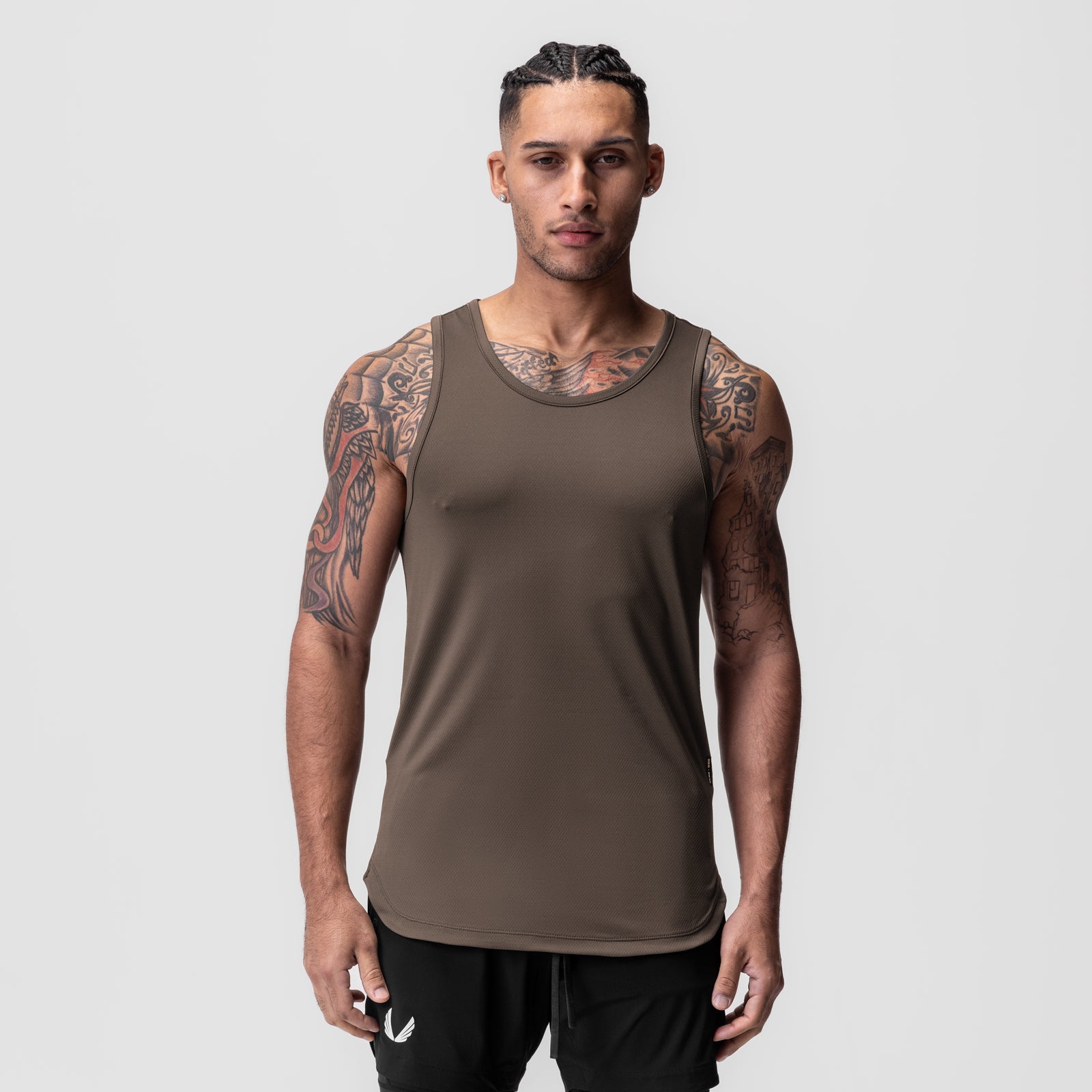 AeroSilver® Tank Top in deep taupe, worn by model, front view