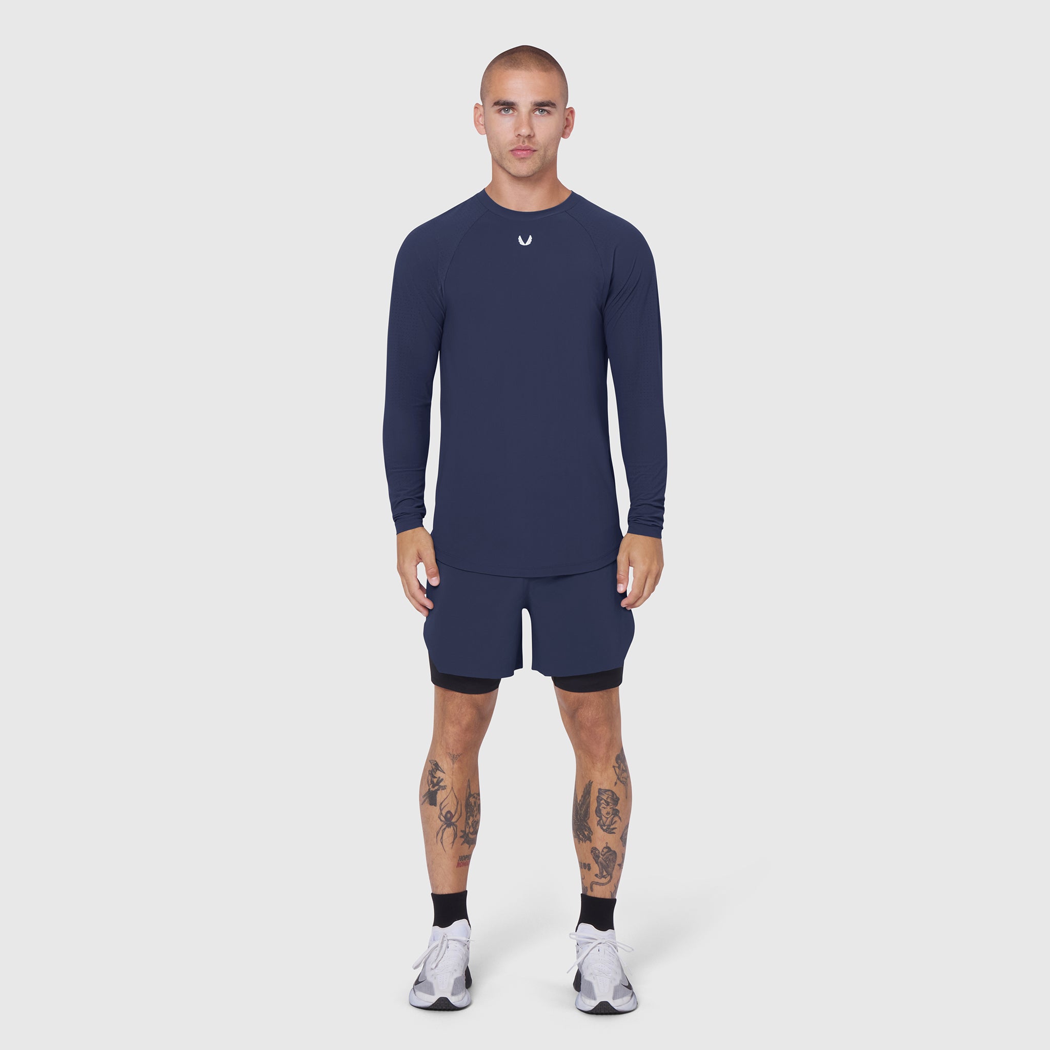 Laser-Vent™ Established Long Sleeve in navy worn by male model, front view