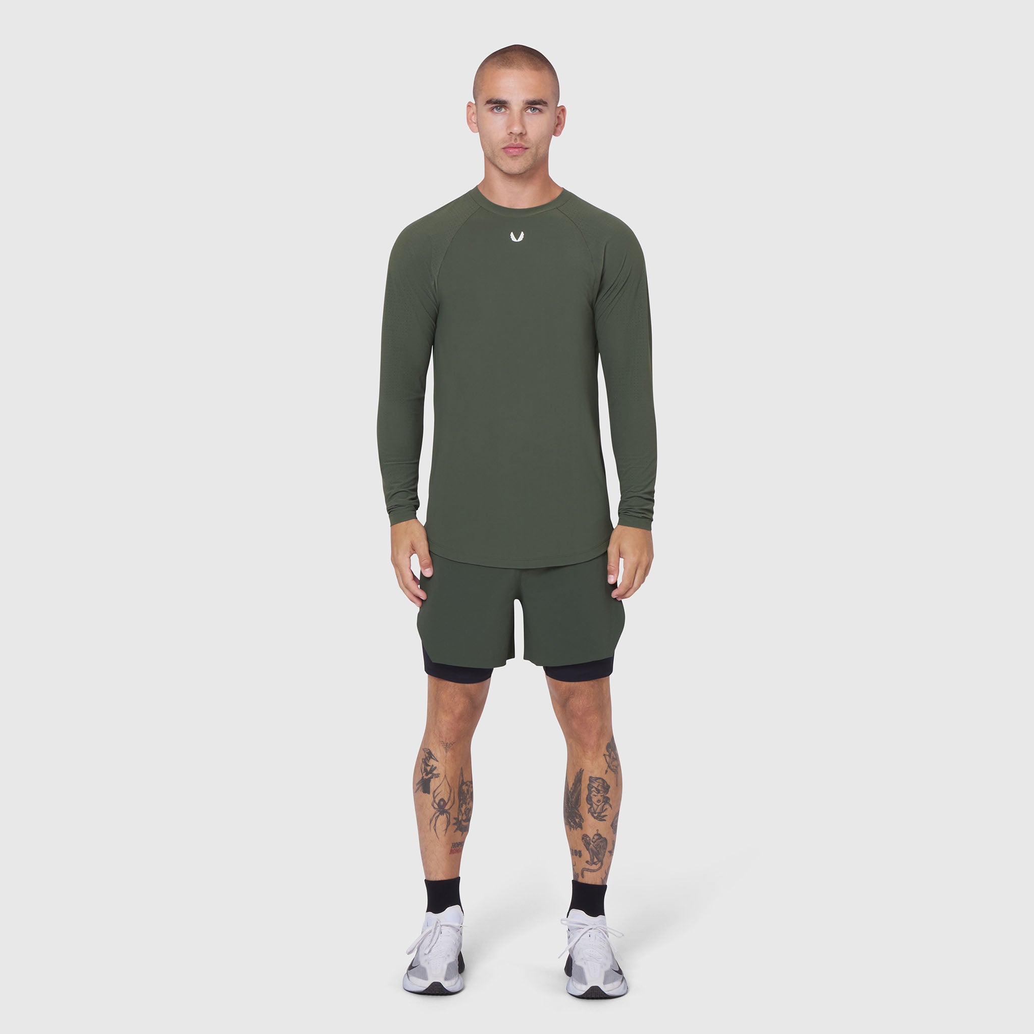 Laser-Vent™ Established Long Sleeve in olive worn by male model, front view