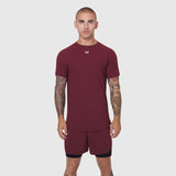 Laser-Vent Established Tee in crimson worn by male model, front view