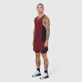 Laser-Vent Singlet Tank in Crimson/Black worn by male model, front view