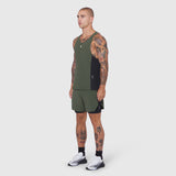 Laser-Vent™ Singlet Tank in olive and black worn by male model, side view