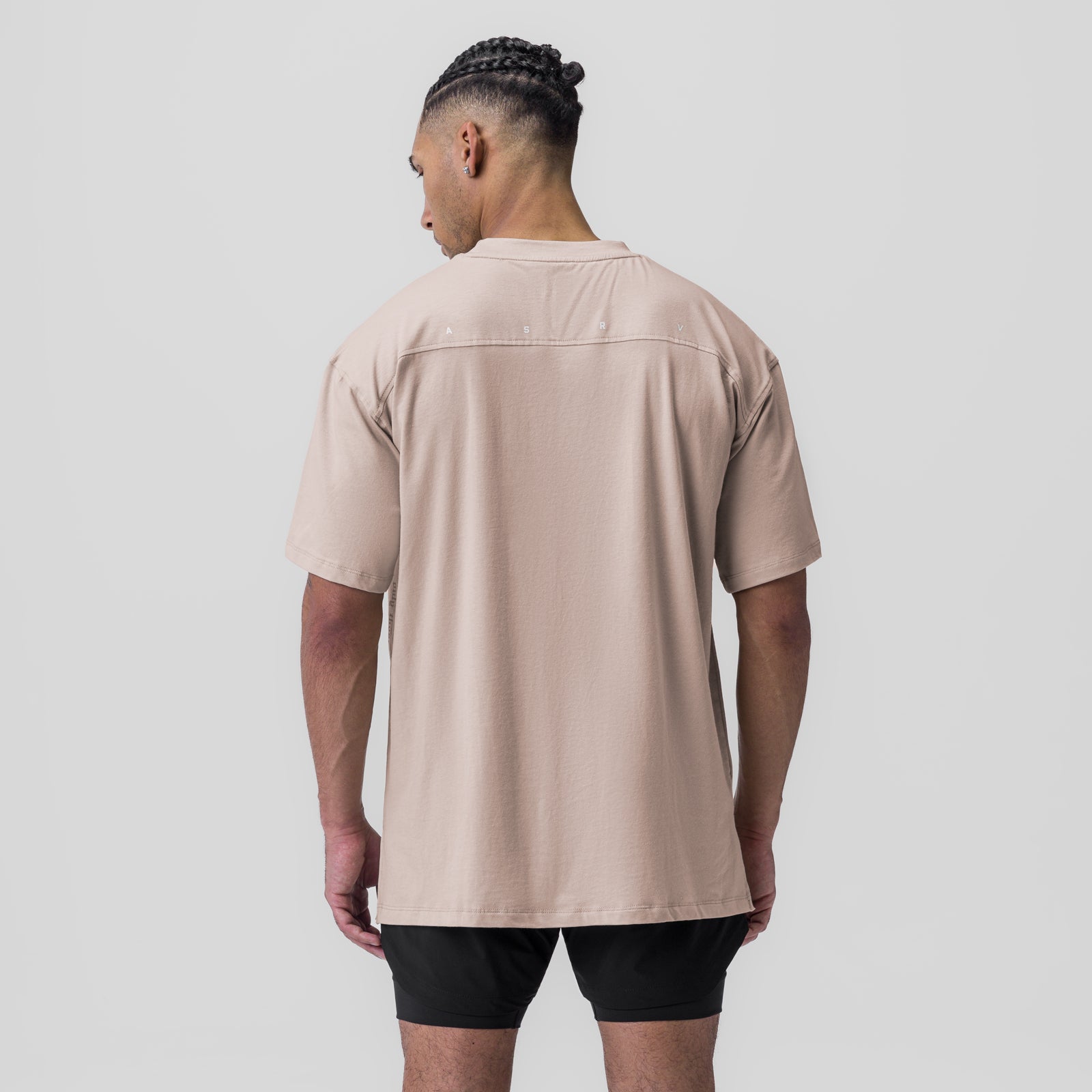 Supima® Oversized Tee in chai, back view on model