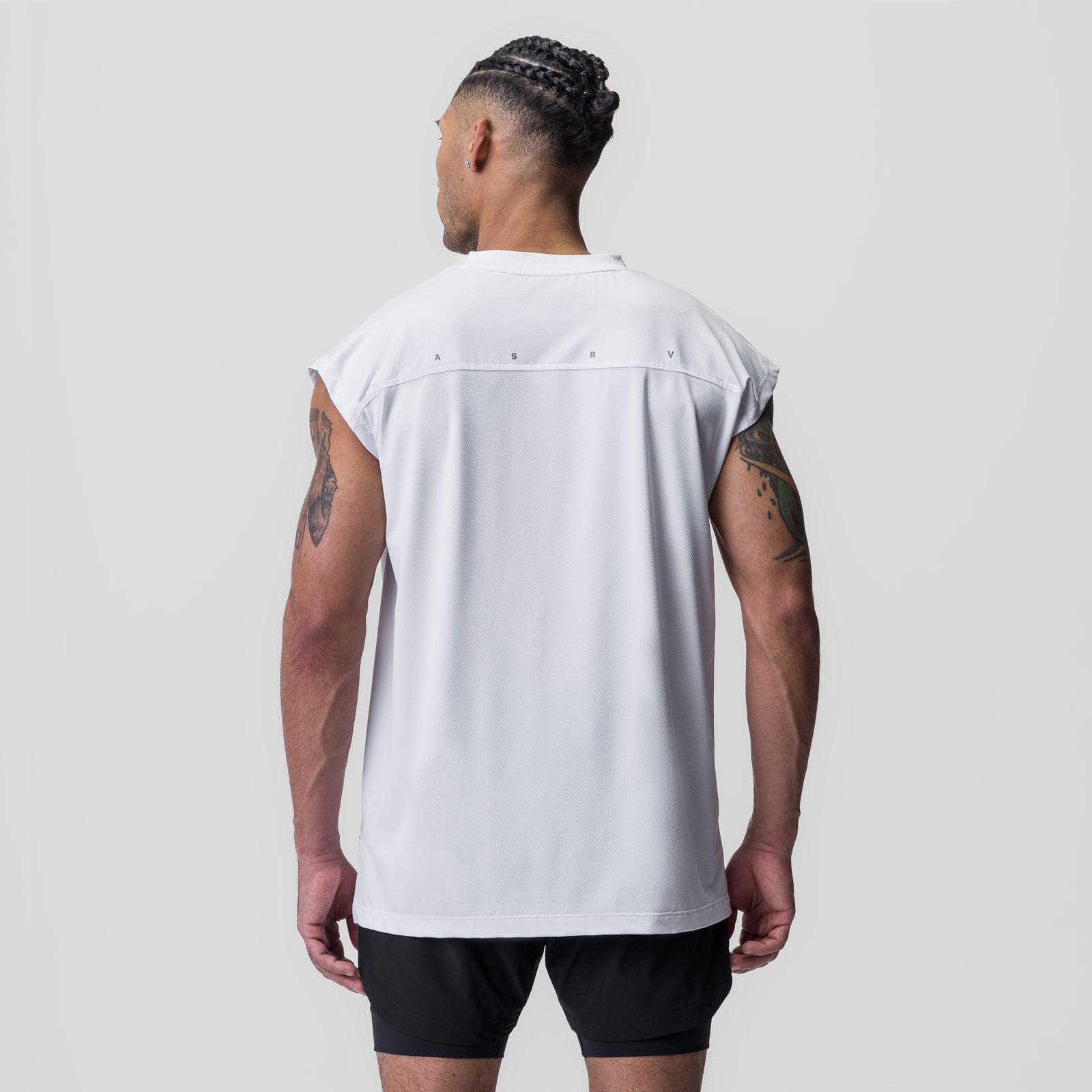 Silver-Lite™ 2.0 Oversized Cutoff tank in white, rear view on model