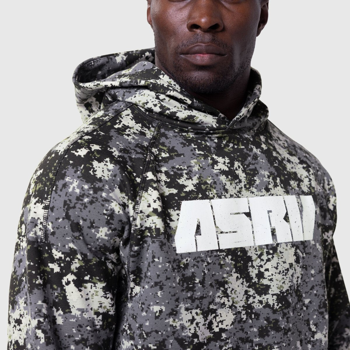 Tech-Terry Training Hoodie in Pixel Camo Blade worn by model, front view