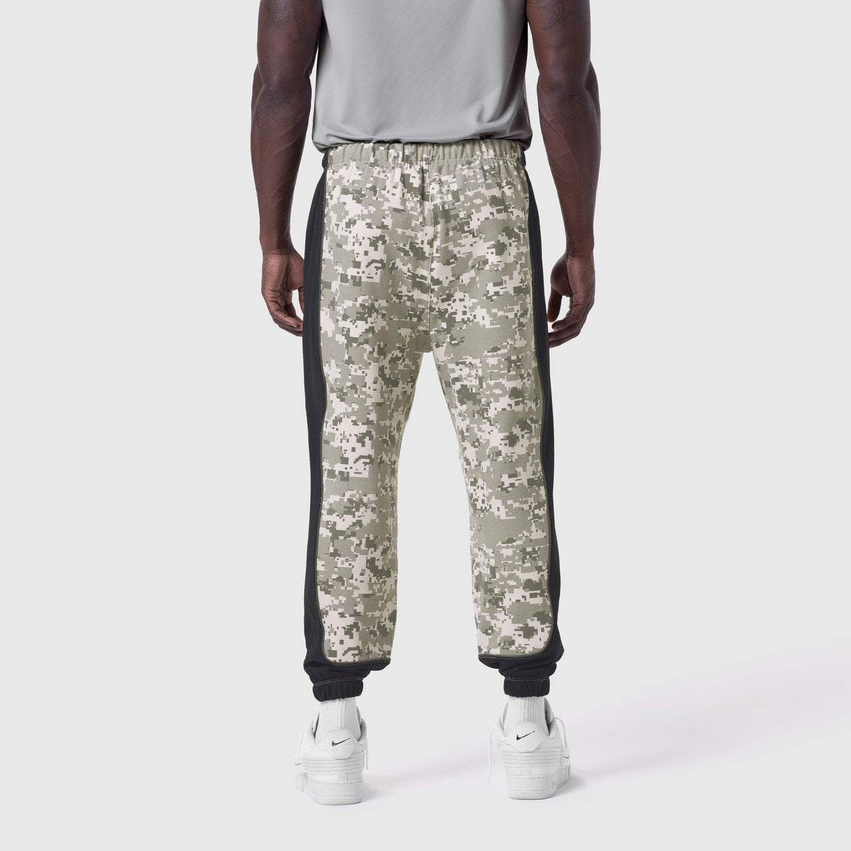 Tech-Terry Mesh Panel Sweats in digital camo, back view on model