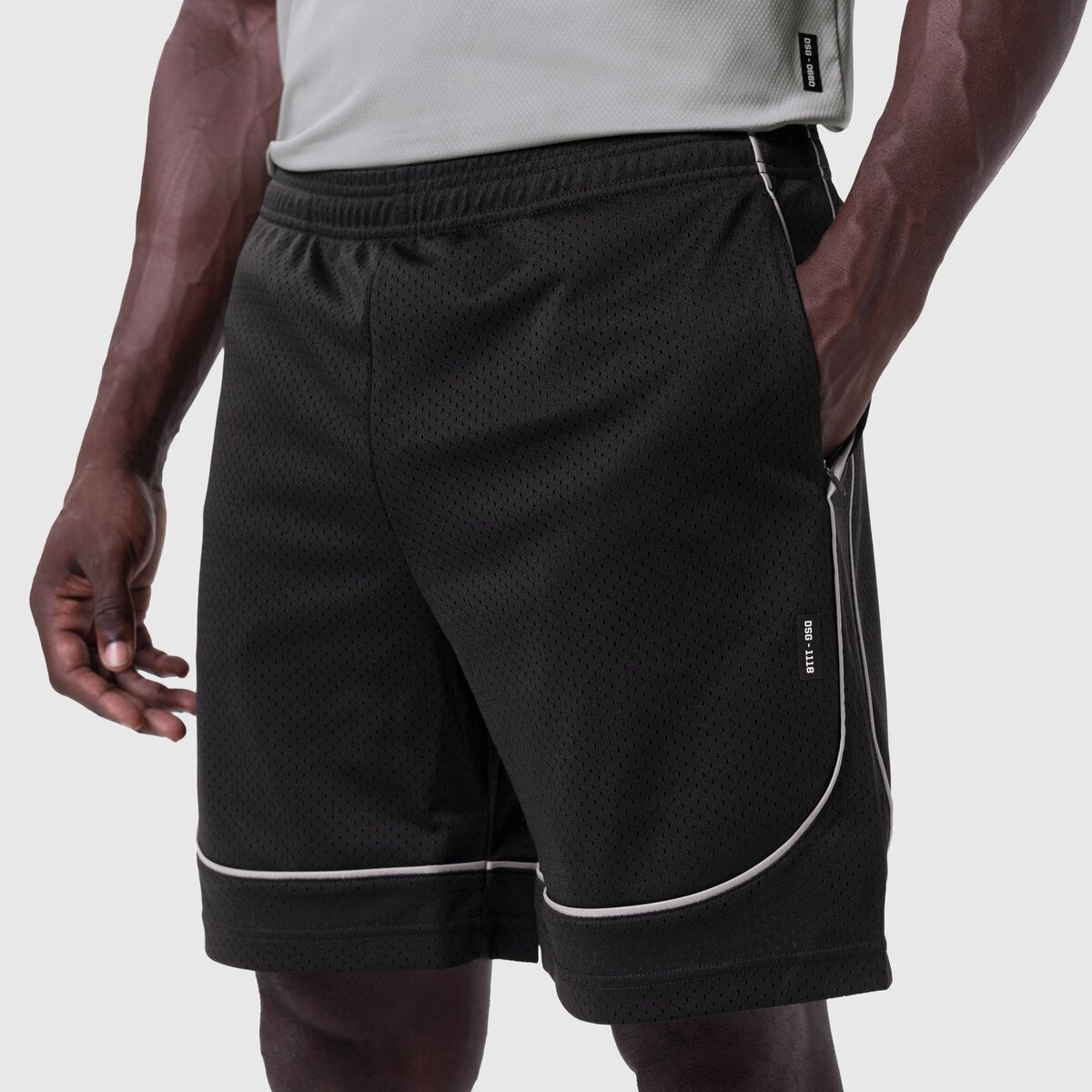 Ion-Mesh Modal Liner Short in black worn by model, side view