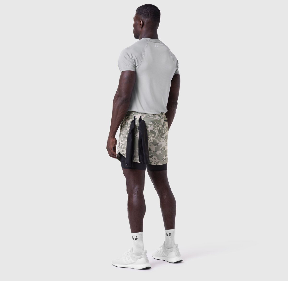 Tetra-Lite 5" Liner Short in digital camo and black, back view on model