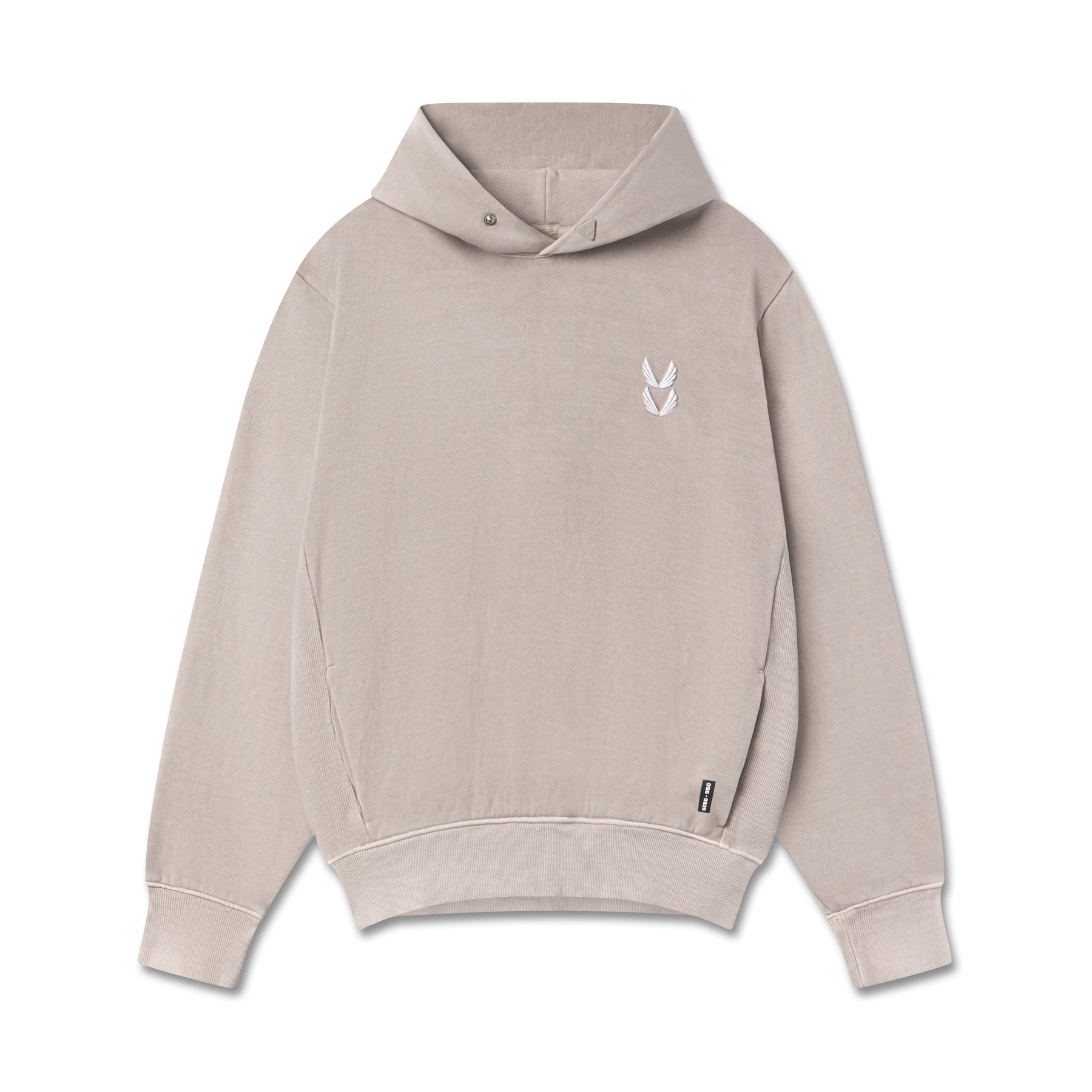 flatlay Tech Essential Distressed Hoodie in faded chai, front view