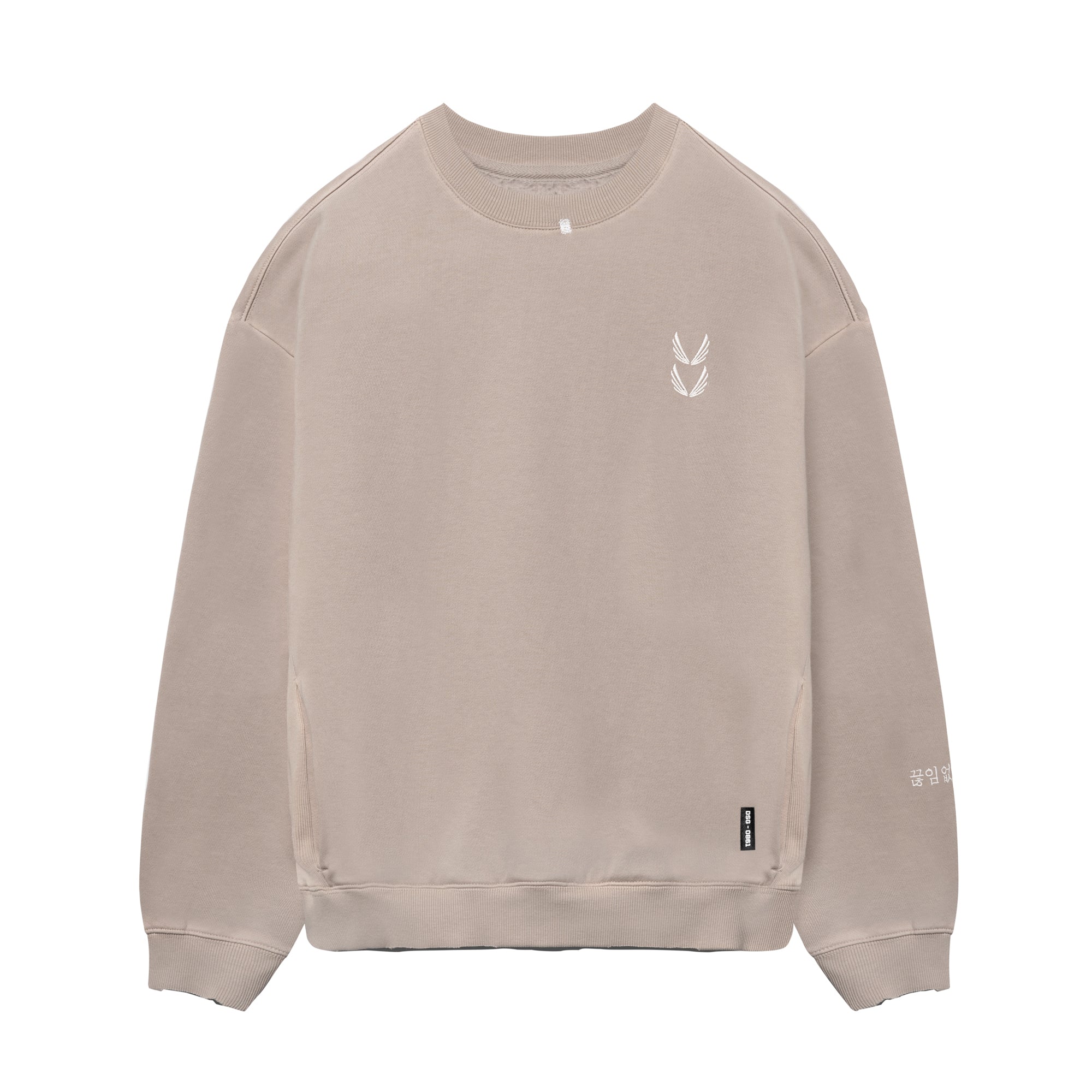 Flatlay of Tech Essential™ Distressed Crewneck in Faded Chai, front view