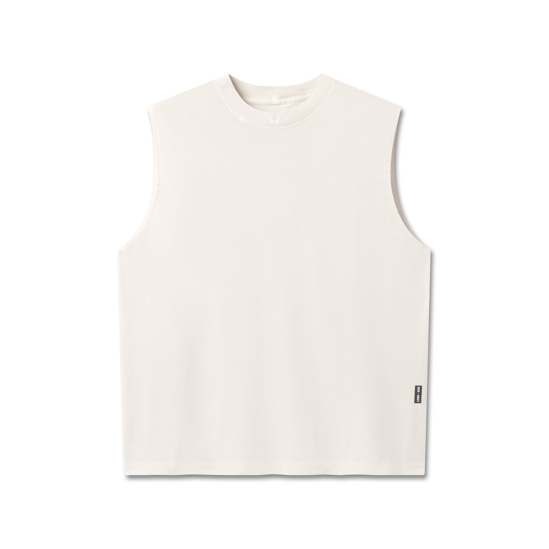 flatlay Tech Essential Relaxed Cutoff sleeveless tank in faded stone, front view