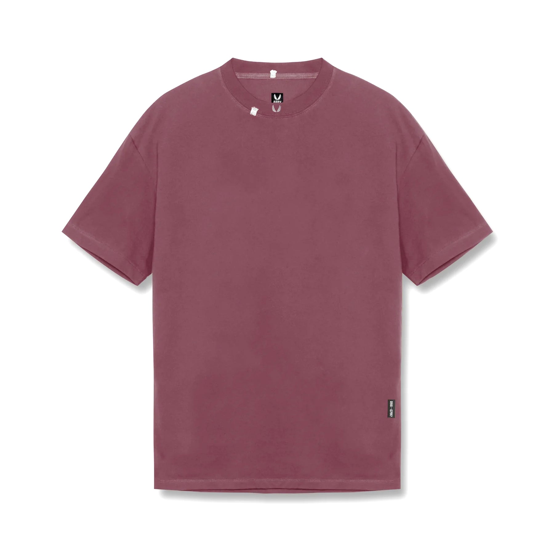 flatlay Tech Essential Relaxed Tee in faded crimson, front view
