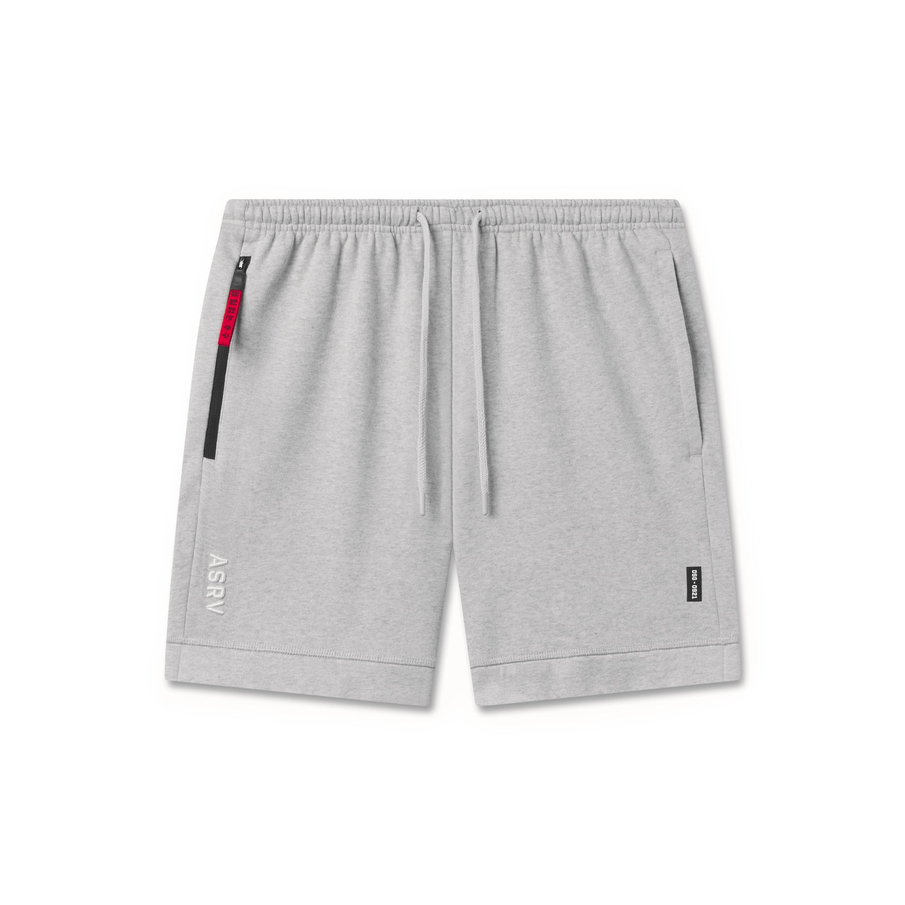 flatlay Tech Essential Sweat Short in heather grey, front view