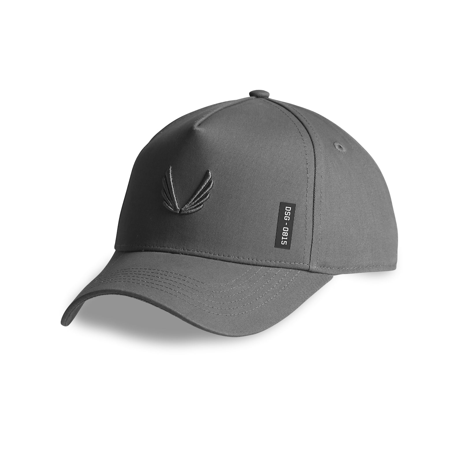 Flatlay of 0815 A-Frame Hat in grey with embroidered wings logo, front view