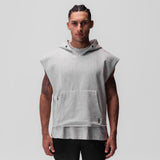 0844. Tech Essential™ Raw Hem Cutoff Hoodie - Heather Grey