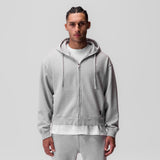 0843. Tech Essential™ Distressed Full Zip Hoodie - Heather Grey