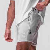 0867. Tech-Terry™ Sidelock Sweat Short - Heather Grey "Stacked Wings"