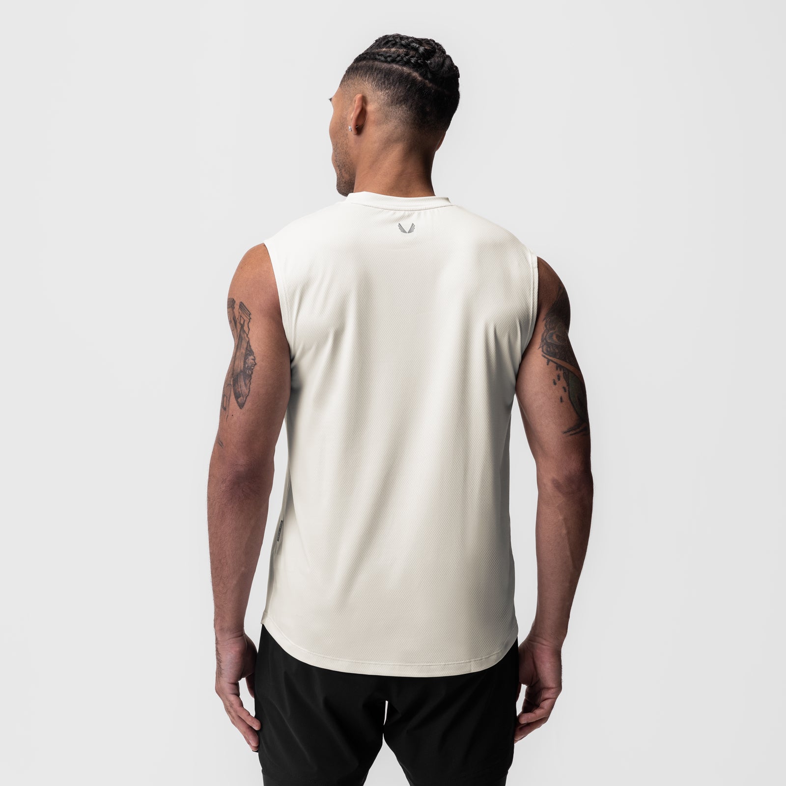 AeroSilver® Cutoff Tank in Ivory Cream, back view on model