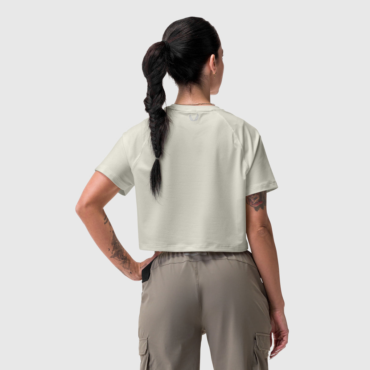 AeroSilver® Cropped Tee in Ivory Cream worn by model, back view