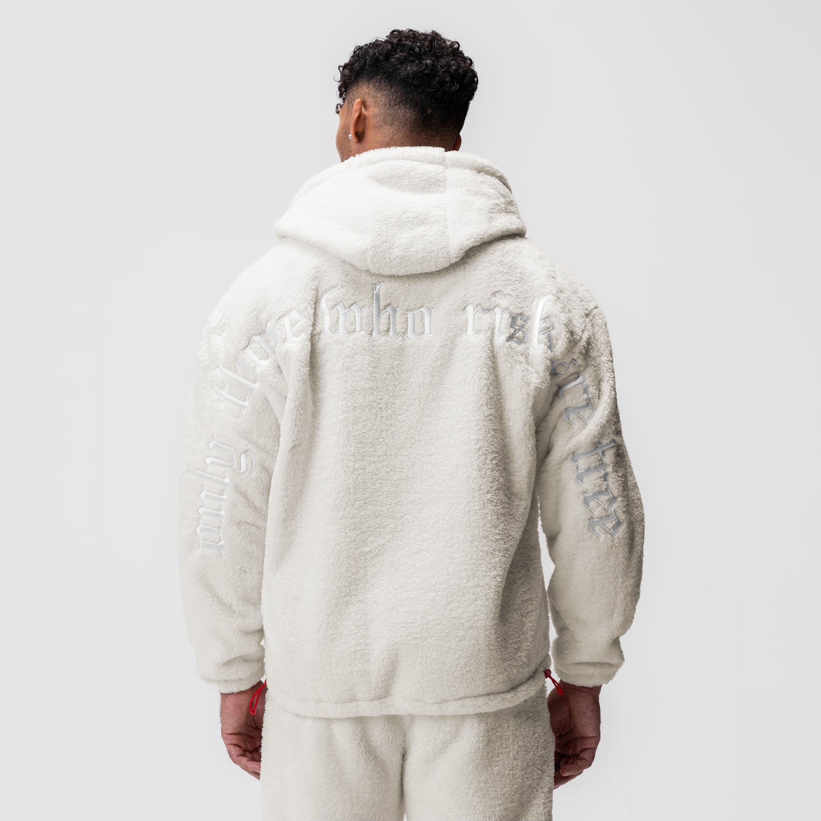 Sherpa Recovery Full Zip Hoodie in Ivory Cream, back view on model