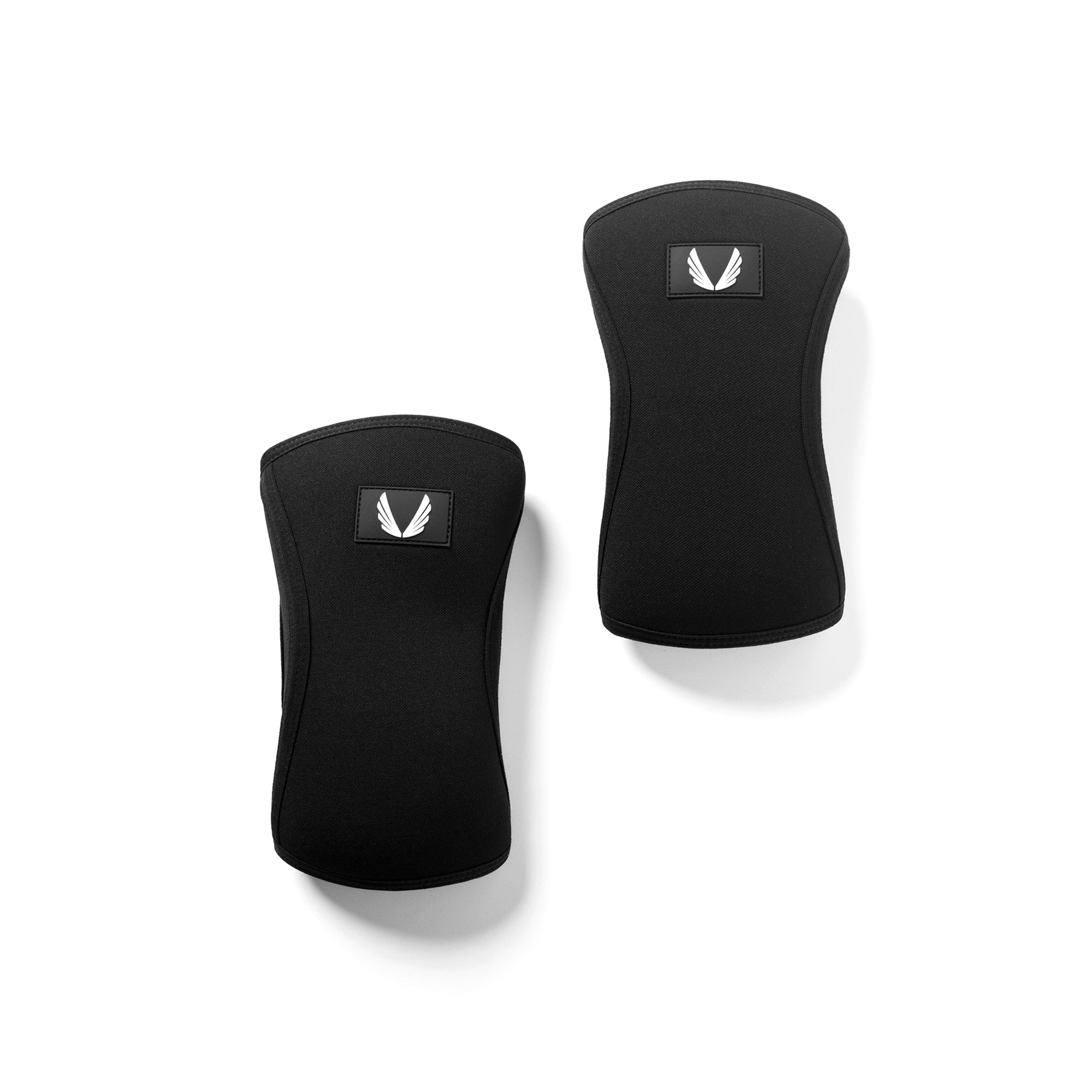 flatlay of black knee sleeves pair, front view