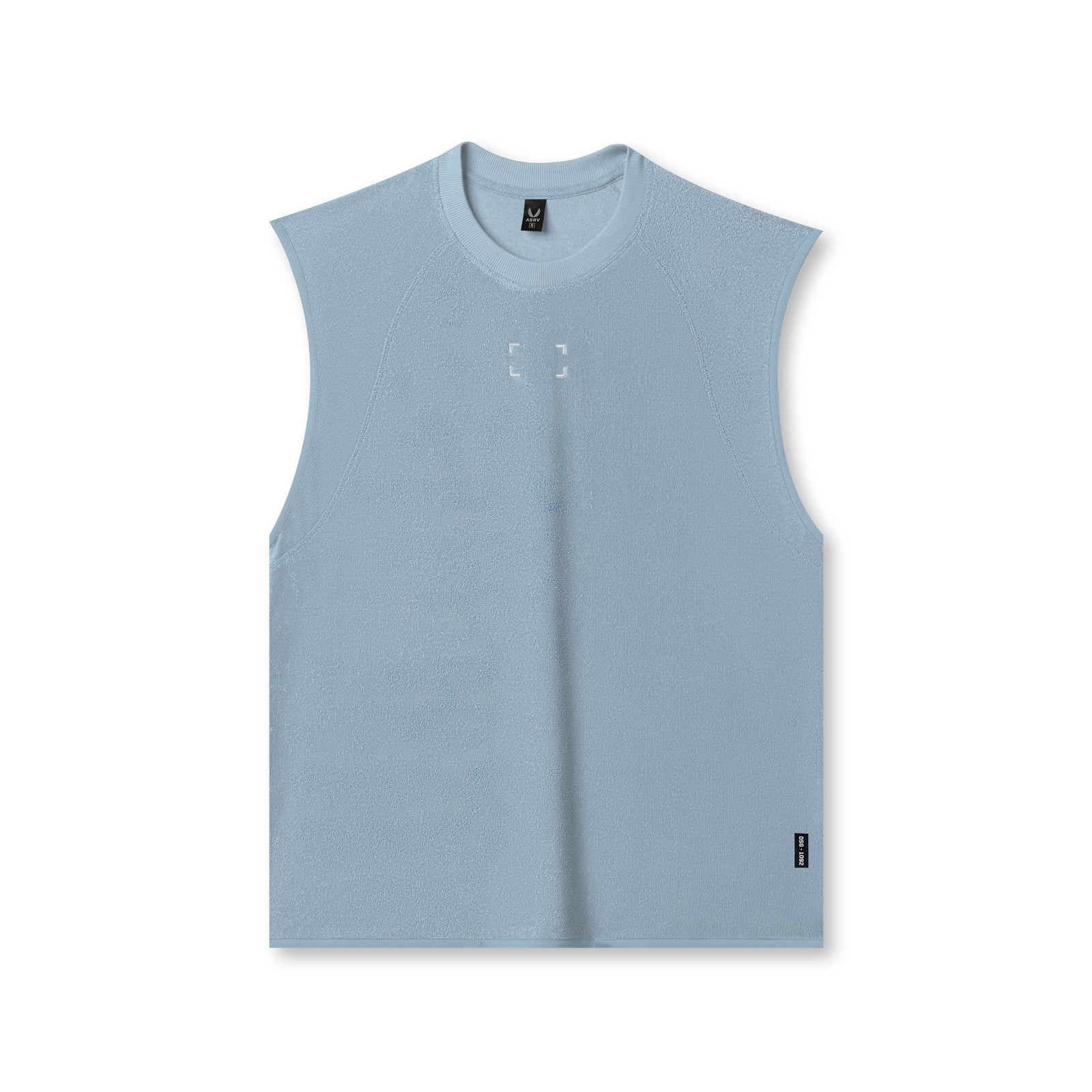 flatlay Towel Terry Cutoff sleeveless tank in light sky, front view