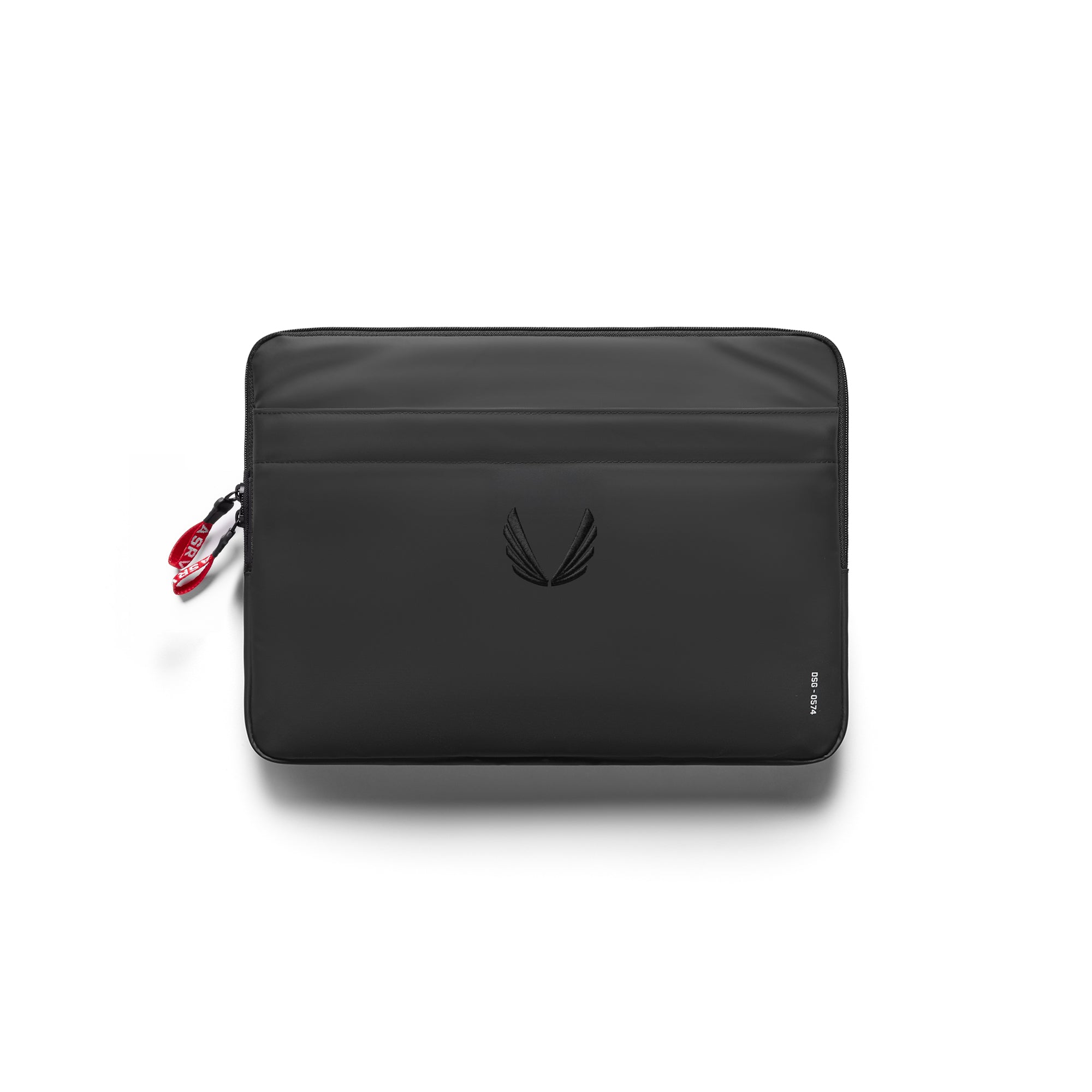 flatlay Water Resistant Padded Laptop Case in black, front view
