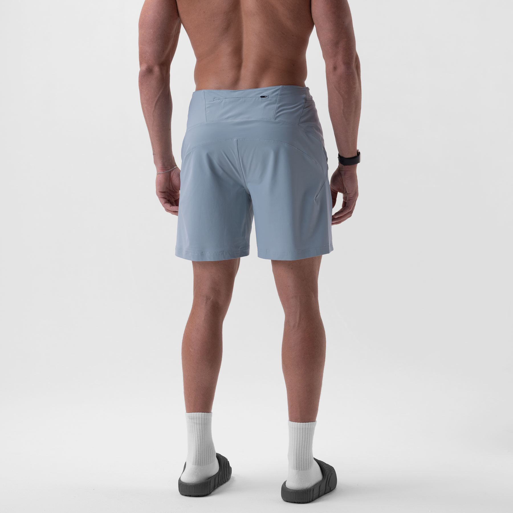 Revolutional® Board Short in light sky blue, rear view on model