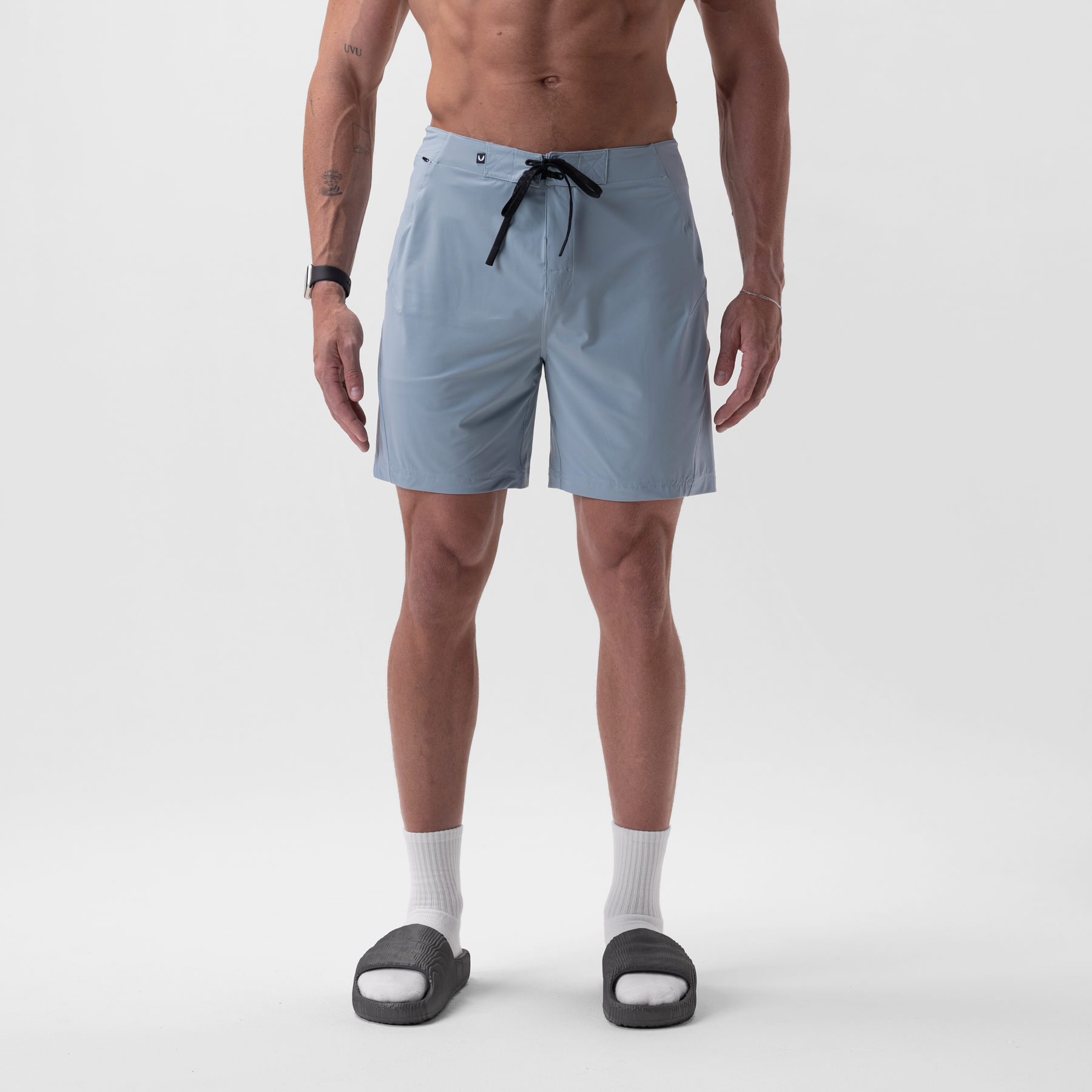 Light Sky Revolutional® Board Short on model, front view
