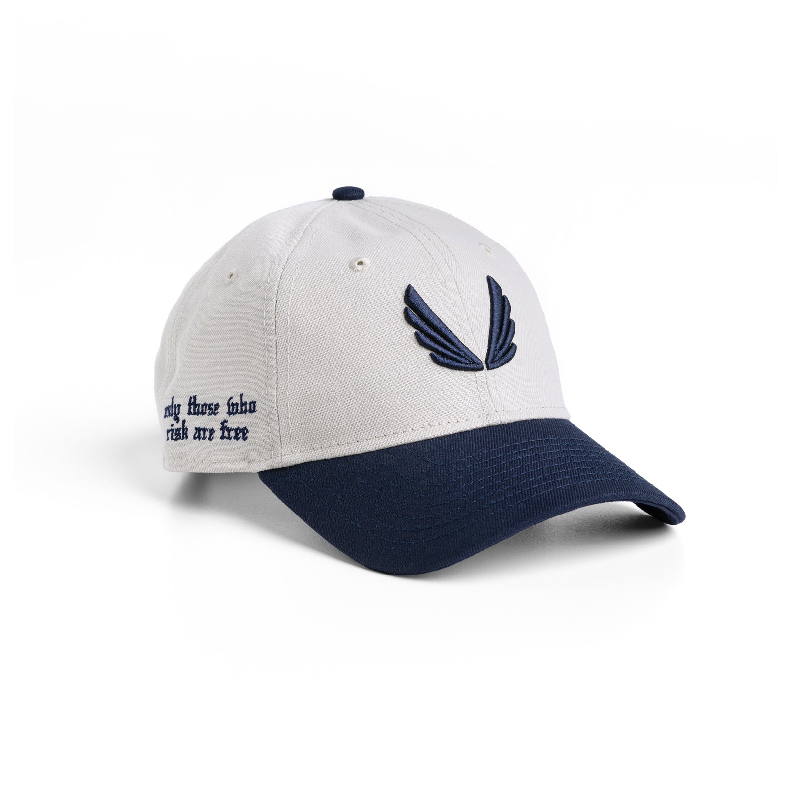 New Era 9Twenty Strapback Hat in Stone/Navy Two Tone, front and side view