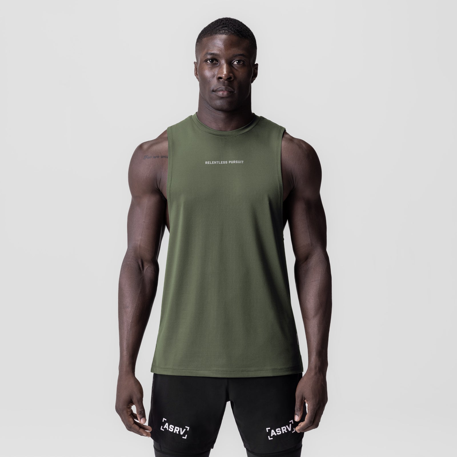 3D-Lite® 2.0 Lycra® muscle tank in olive green, worn by model facing camera