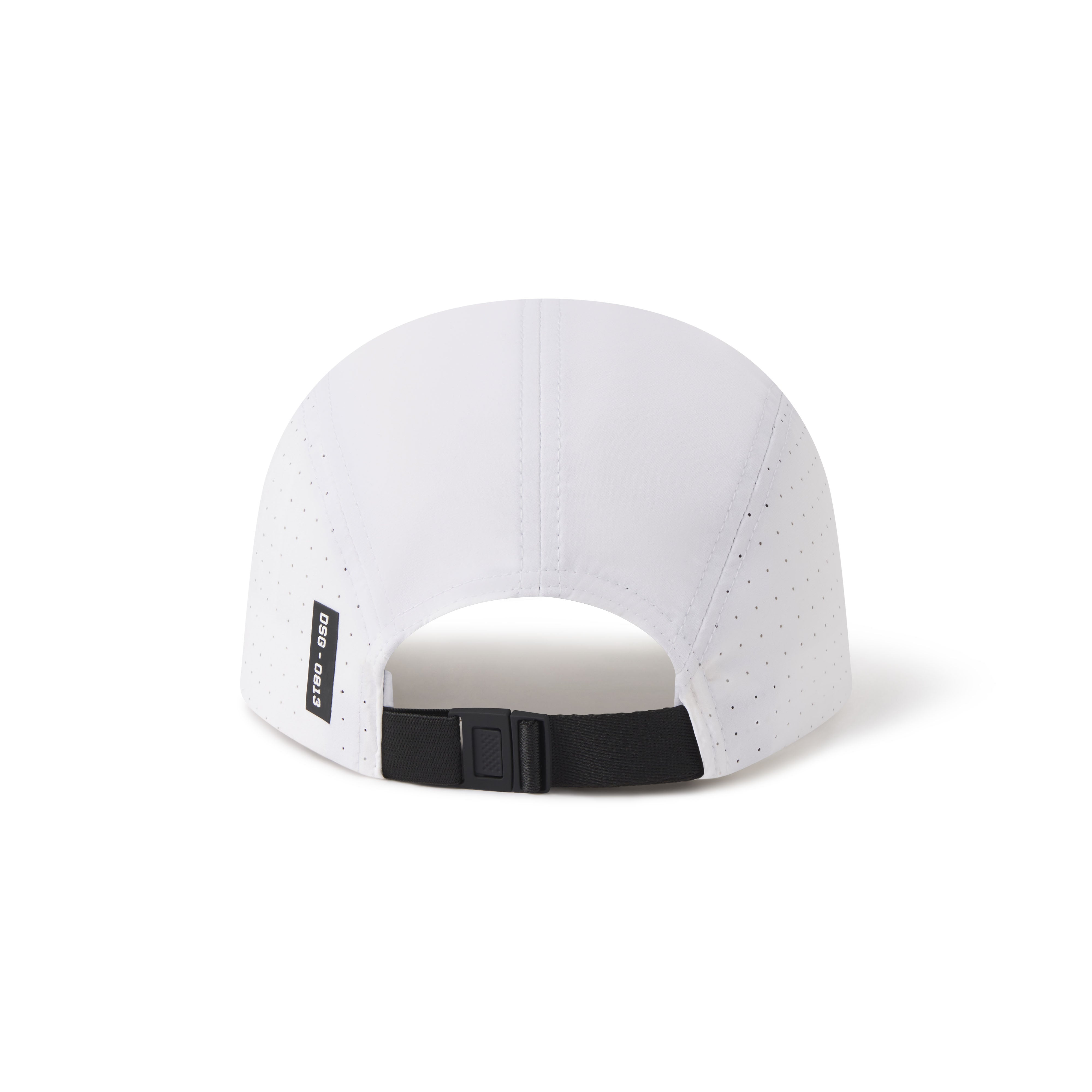 flatlay Tetra-Lite Vented Hat in white with black strap, back view