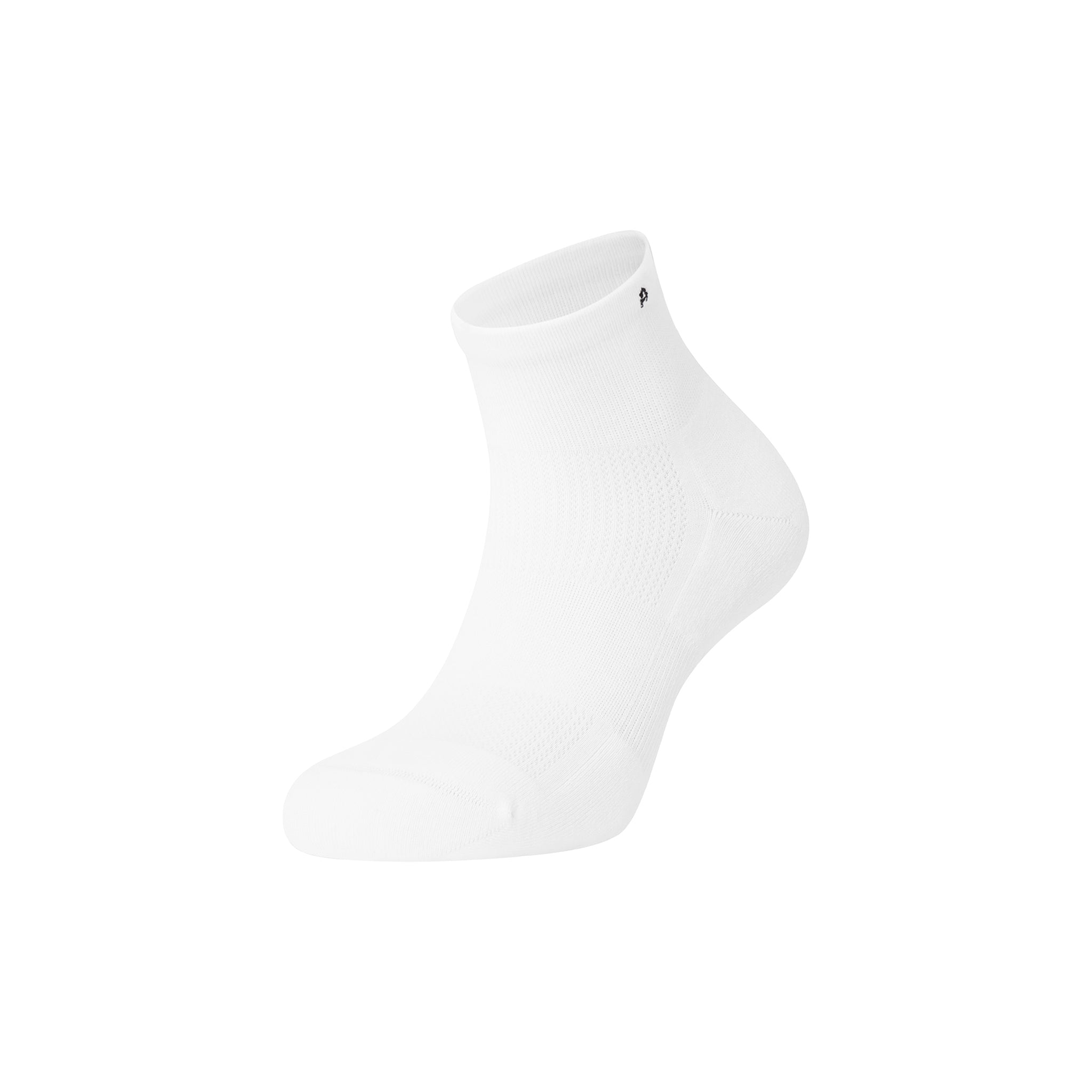 flatlay Performance Ankle Sock in white, angled view