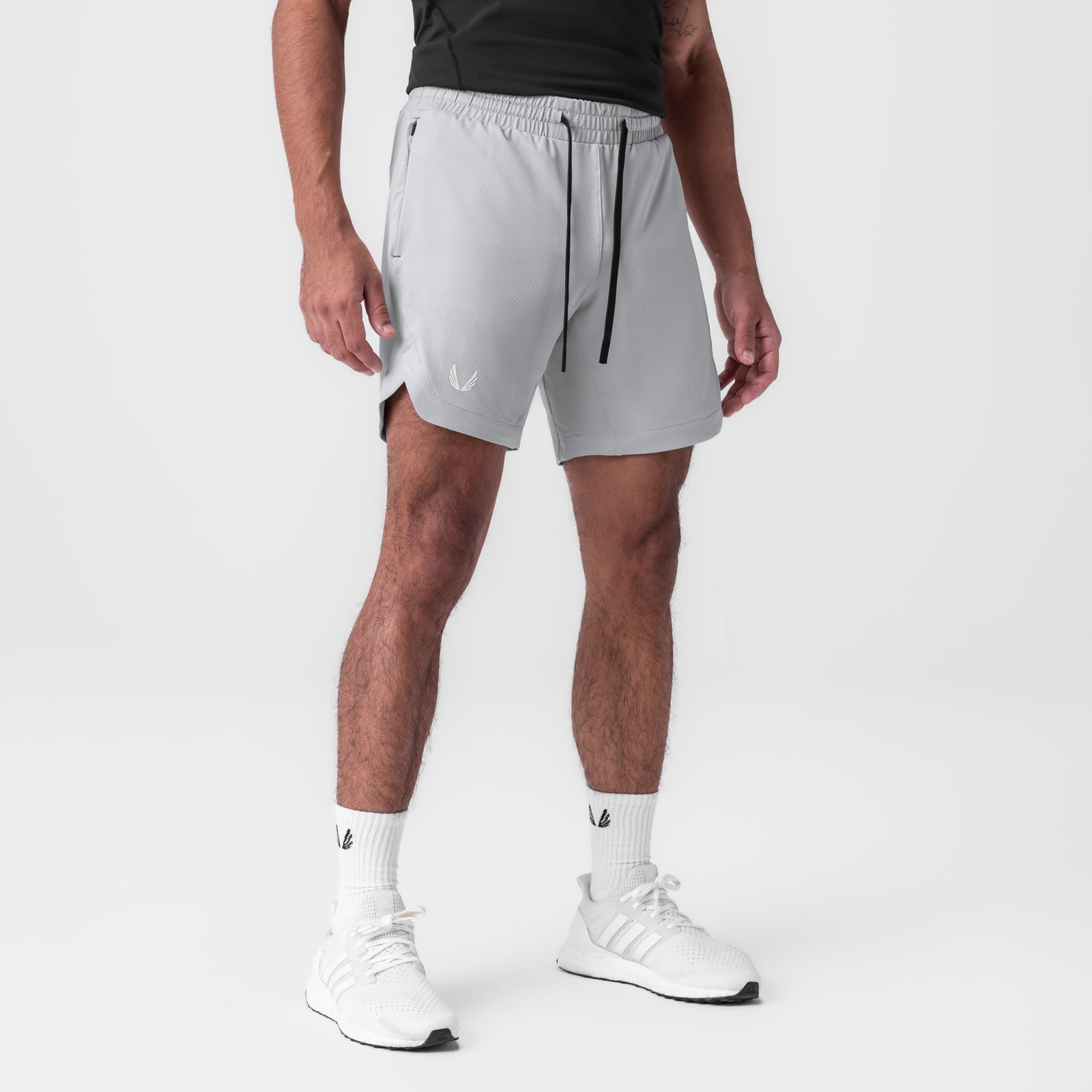AeroSilver 7" Linerless Short in Slate Grey, worn by model, front view