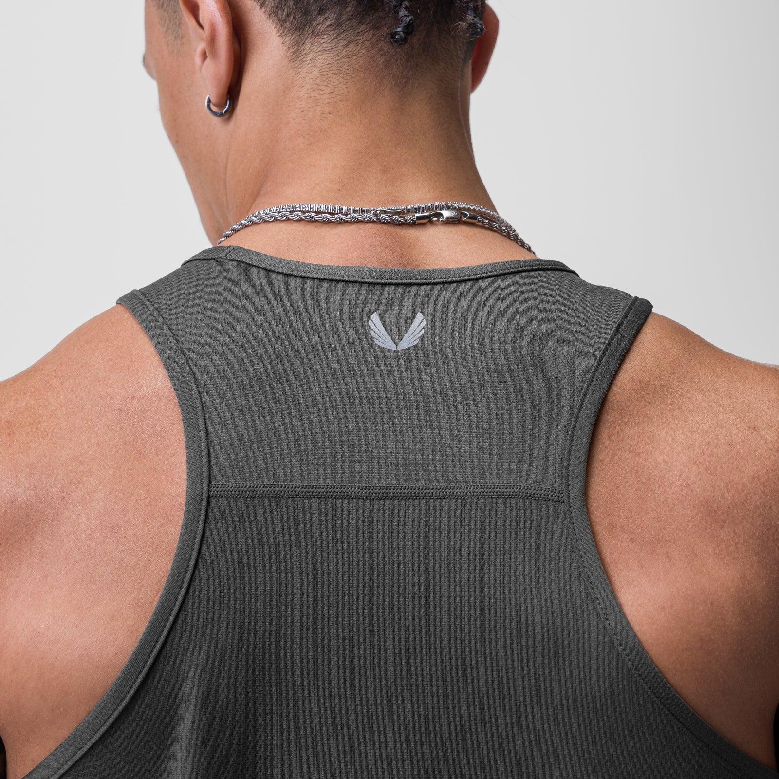 AeroSilver® Training Singlet in space grey, back view on model