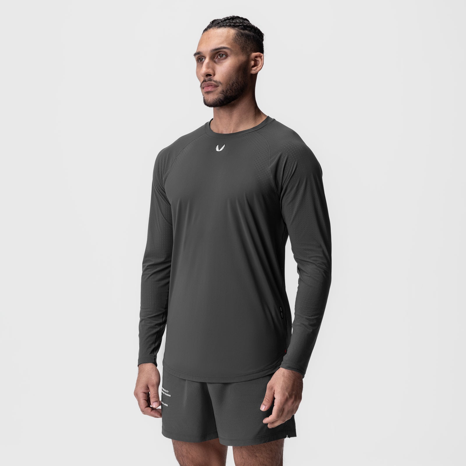 Laser-Vent™ Established Long Sleeve in Space Grey, worn by model in three-quarter view