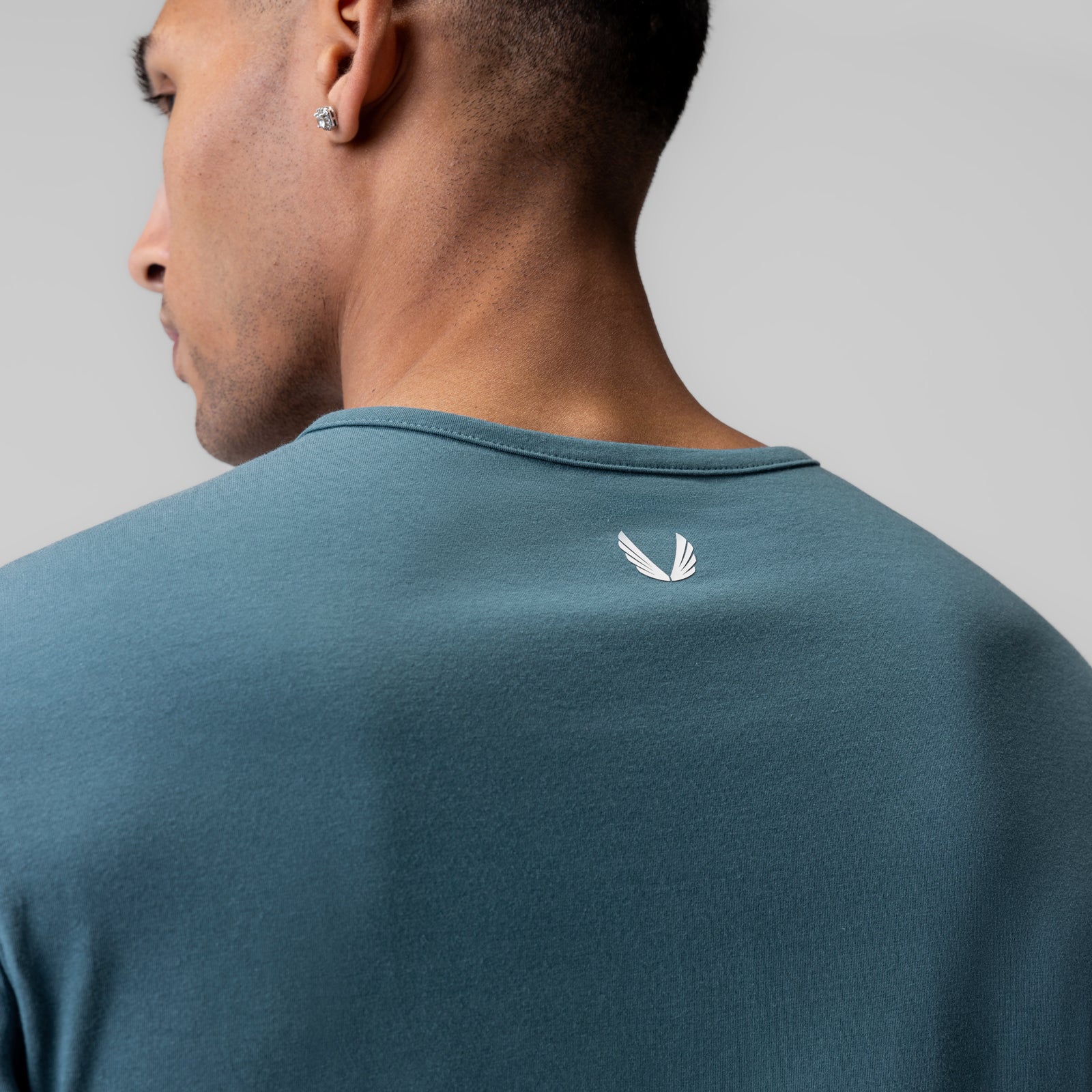 Creora® Cotton Modal Long Sleeve in storm blue, rear view on model