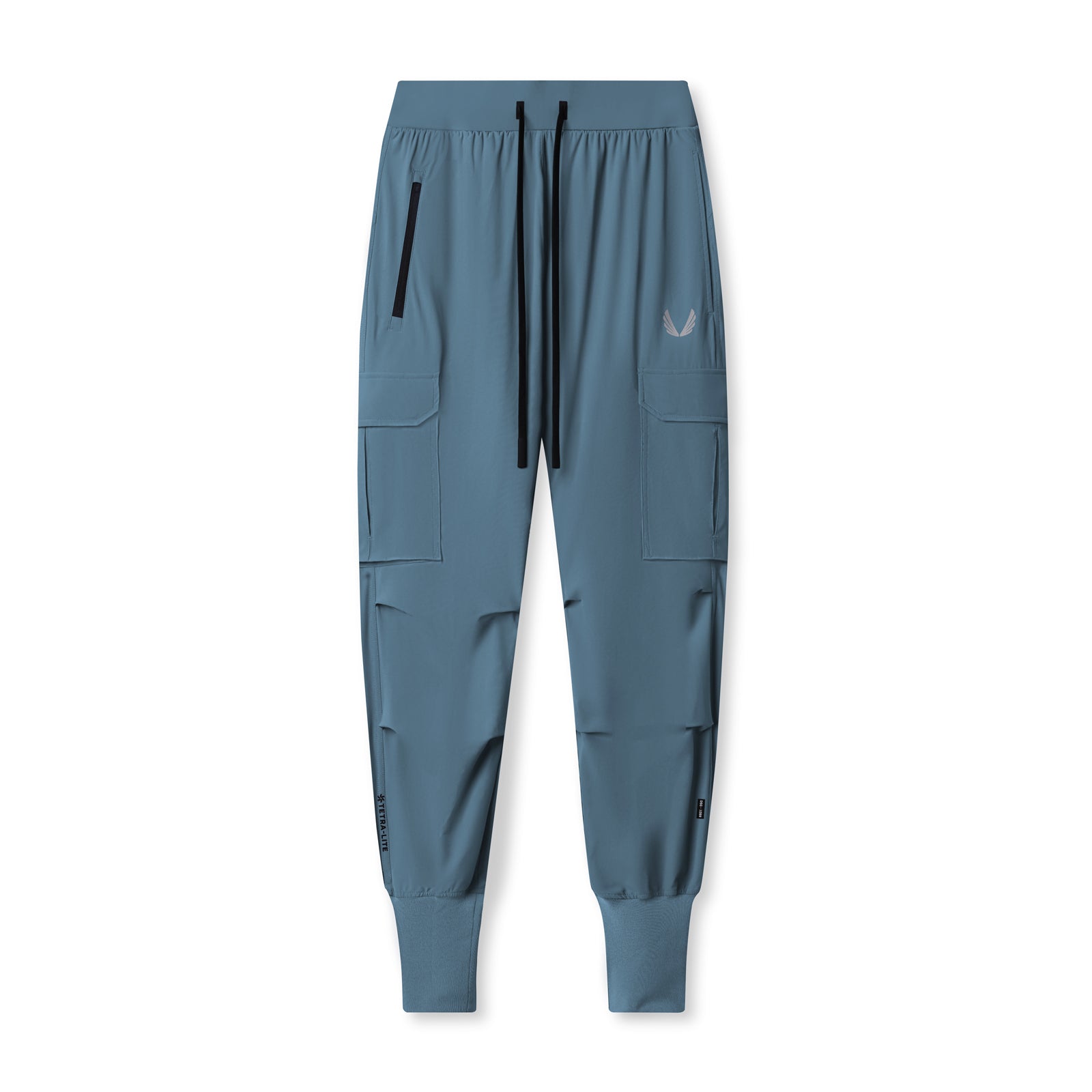 flatlay Tetra-Lite Ice Cargo High Rib Jogger in storm blue, front view