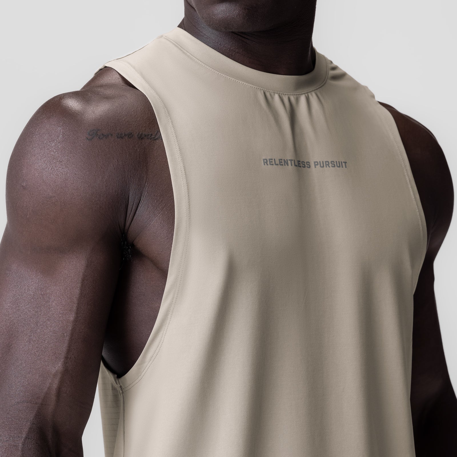 3D-Lite® 2.0 Lycra® Muscle Tank in Sand Smoke worn by model, front view