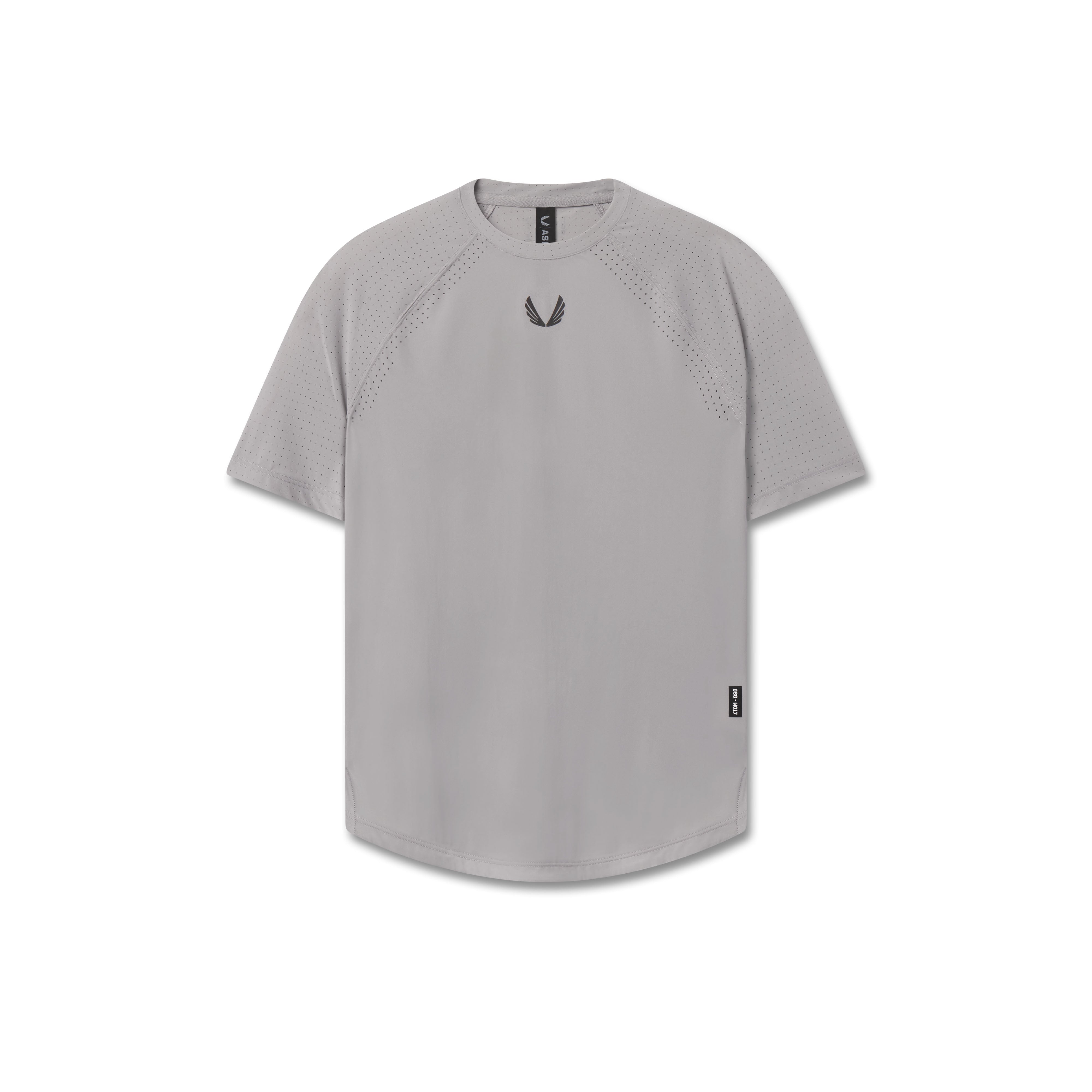 Flatlay of W017 Laser-Vent Established Tee in slate grey, front view