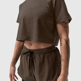 W018. AeroSilver® Cropped Tee - Dark Earth