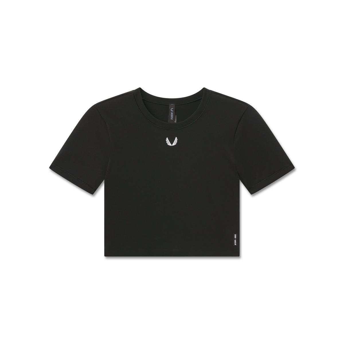 W019 Lycra cropped tee in black, front view