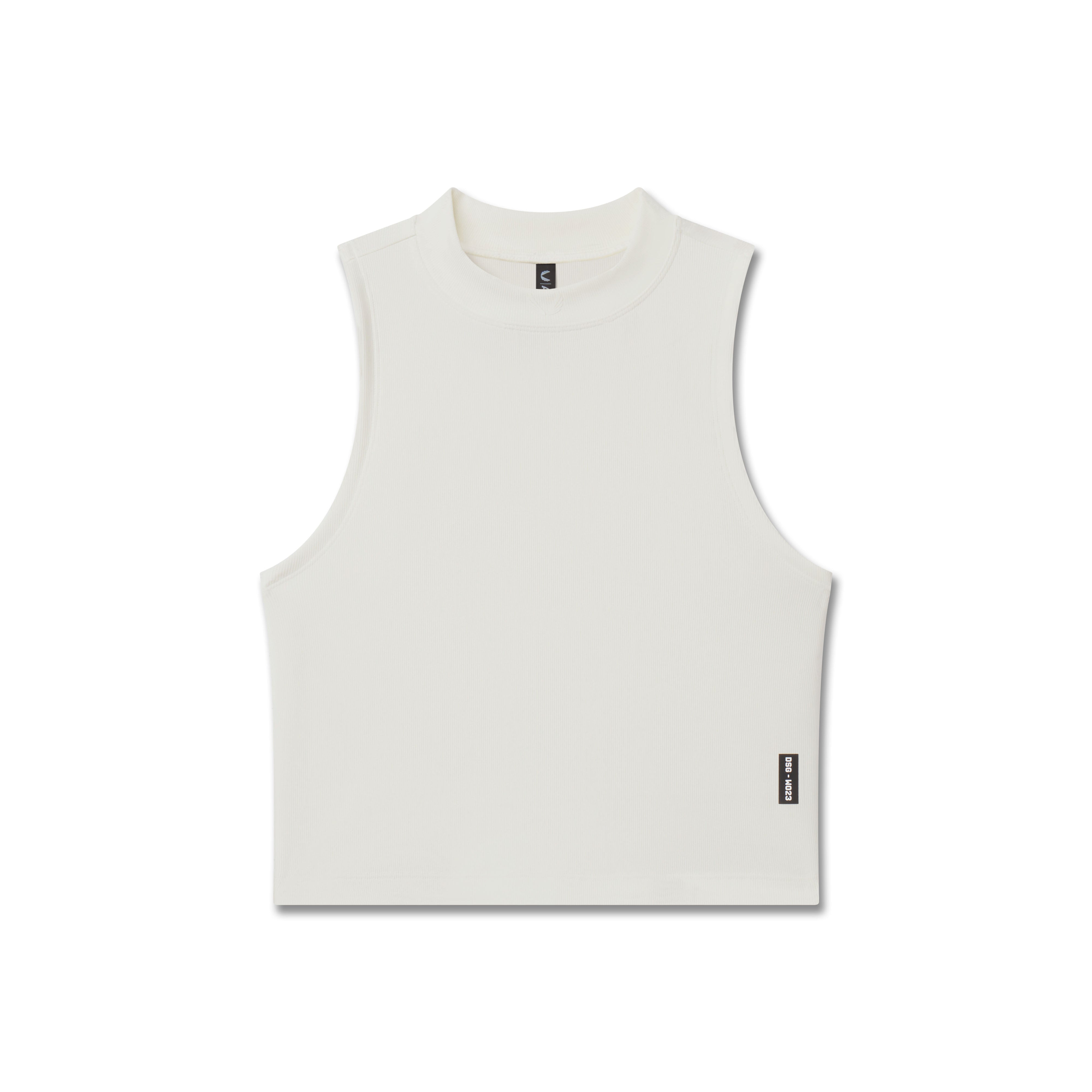 LYCRA® Ribbed Mockneck Tank in ivory cream, front view
