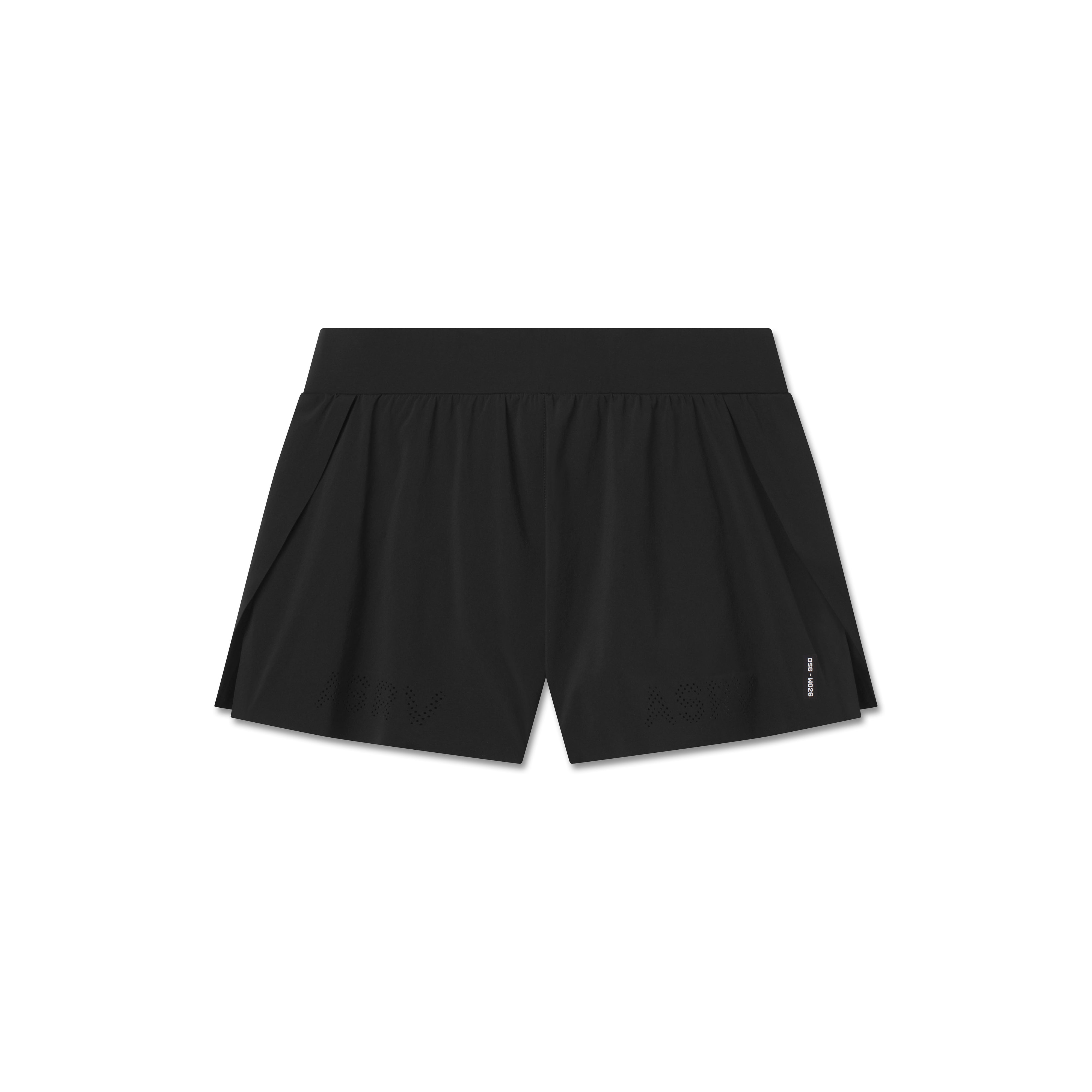 Flatlay of black Aerotex Side Split Run Short, front view