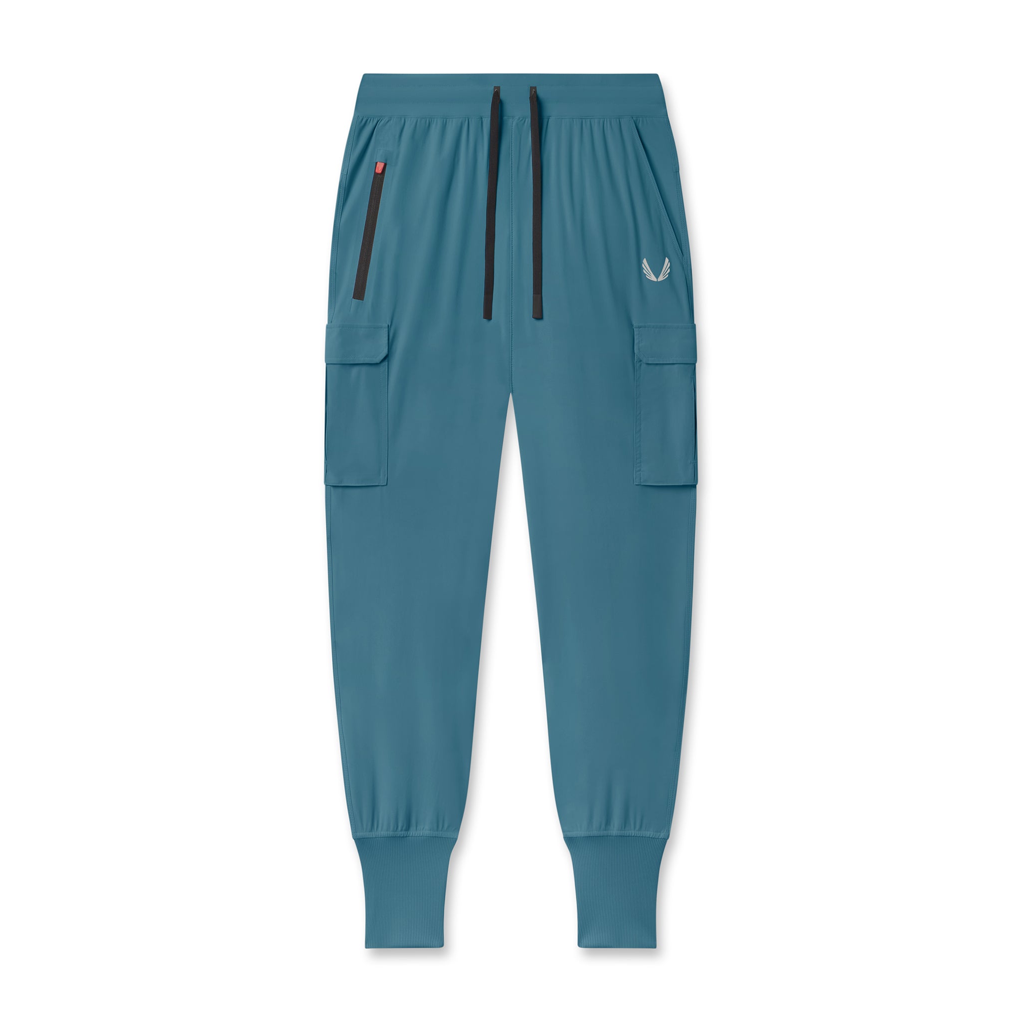 Flatlay of Tetra-Lite Cargo High Rib Jogger in storm blue, front view