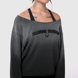 W049. Raw Hem Oversized Crewneck - Black Sun Fade