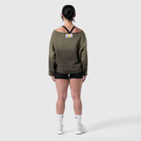 W049. Raw Hem Oversized Crewneck - Olive Sun Fade