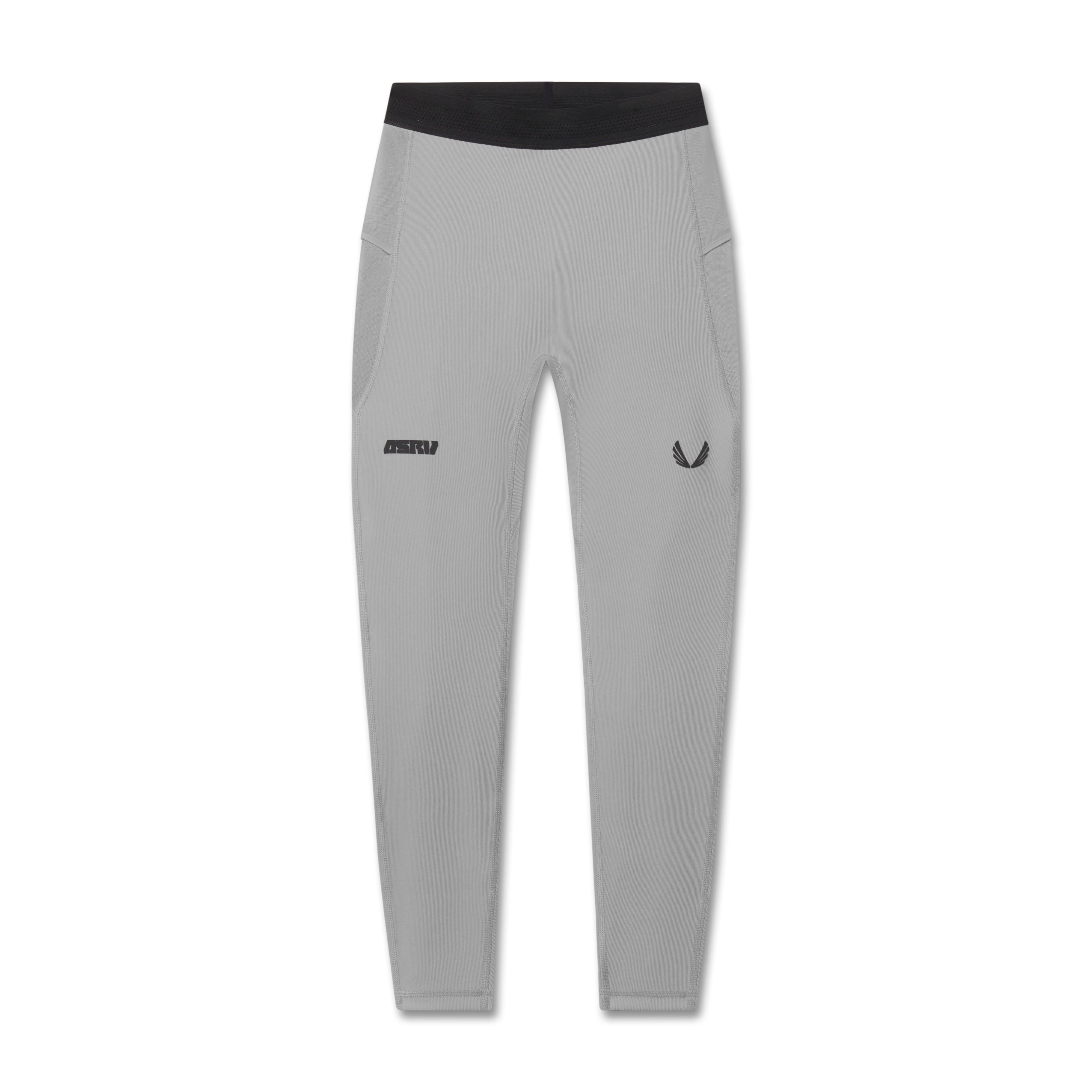 flatlay Lycra® Ribbed Running Tight in slate grey, front view