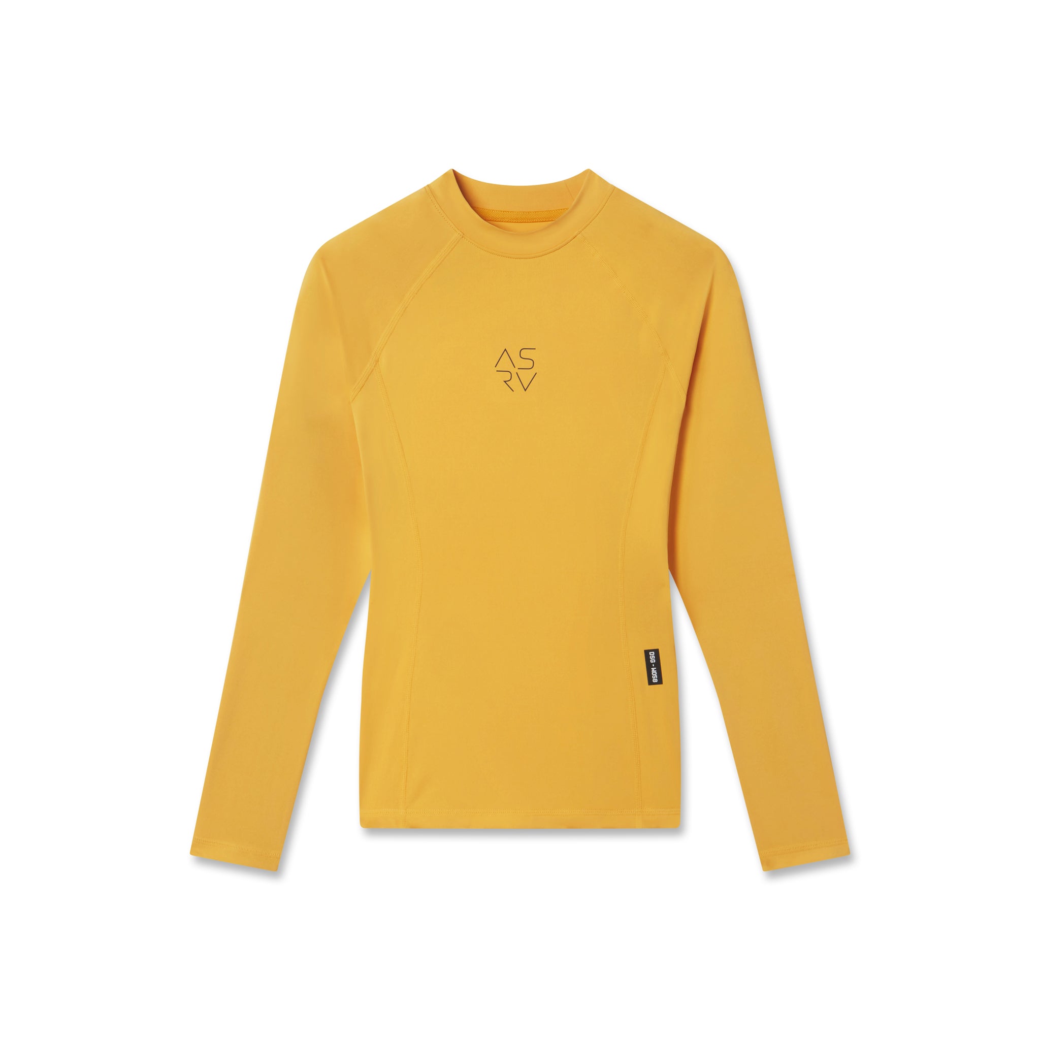 flatlay LYCRA® ADAPTIV baselayer longsleeve in amber, front view on dress form